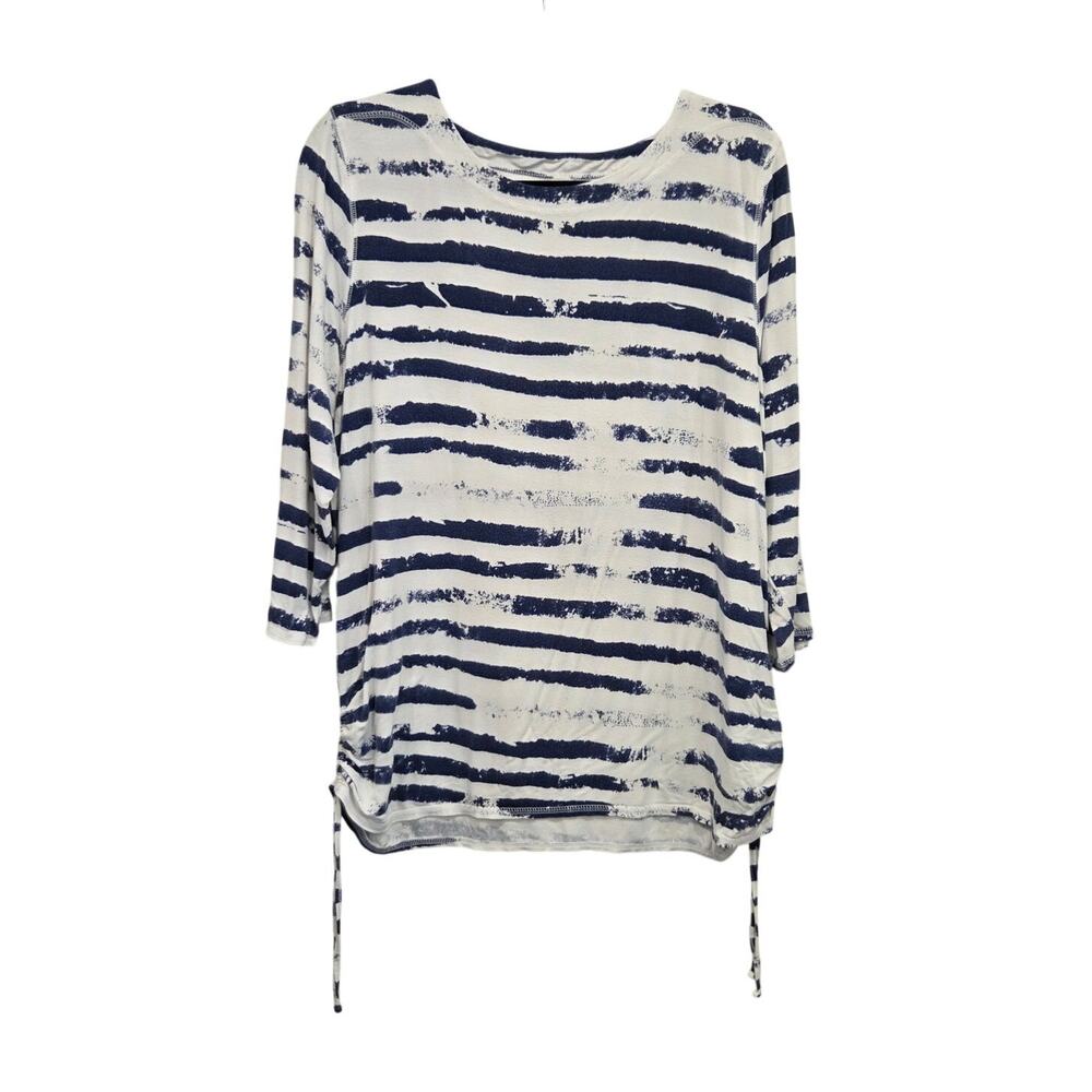 FDJ French Dressing Jeans Nautical Striped Knit Top White Blue Womens Size XL